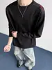 Camiseta de Manga Larga con Bordado de Panal para Hombre, Temporada de Primavera, Cuello Redondo, Sudadera Estilo Americano, Tejido Waffle, Capa Base para Fitness