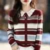 Camiseta de punto a rayas para mujer, de manga larga, polo colorido, prenda interior para otoño e invierno, nuevo top básico elegante 2025