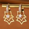 Ez5936 Pendientes de Metal con Pedrería Estilo Europeo y Americano Transfronterizos para Mujer con Colgantes de Estrella y Corazón, Joyería de Pendientes Simple y Elegante