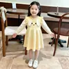Vestido de Tricô Infantil Aekyung para Meninas Coelhinho Fofo Falso Duas Peças Outono/Inverno Novo Estilo Barra com Babado Manga Longa Vestido de Lã
