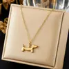 Moda Novo Estilo Desenho Animado Cachorrinho Colar Simples Versátil Aço Inoxidável Banhado a Ouro Diamante Incrustado Osso Cachorrinho Colar Ornamento