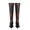 Tacón de Cuña Punta Fina Cuadros Amazon 2023 Nuevas Botas Largas Comercio Exterior Rojo Vino Marrón Oscuro Adulto Pre-Order Artículo Caliente