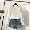 Blusa de Chifón con Volantes y Encaje de Manga Larga, Estilo Francés Commuter, Nueva de Verano para Mujer en AliExpress Europeo y Americano