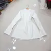 Nanyou Vestido de Alta Gama Europeo y Americano Falda Corta Cuello Alto Mangas Largas Falda Adelgazante de Cintura Vestido Falda Corta