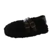 Gorros de Felpa con Suela Gruesa Zapatos de Algodón 2026 Otoño/Invierno Nuevos Cálidos Estilo Francés con Faldas Zapatos de Piel con Doble Hebilla para Mujer
