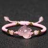 Pulsera Zorro de Cristal Rosa Cuerda Roja Tejida a Mano Pulsera Negra Pulsera de Piedra Hibisco Joyería para Mejores Amigas