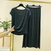 Pijama de modal para mulheres, conjunto de regata sem mangas e saia para o verão, fino, plus size, modelagem solta, conjunto para ficar em casa para mães de meia-idade
