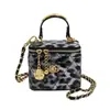 Mini Bolso Pequeño Estilo Fragante Caja Bolso 2025 Nuevo Acolchado Cadena Bolso para Niños Versátil Estampado de Leopardo Cruzado Bolso de Cosméticos