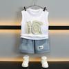 Ropa de Verano para Niños Ropa para Niños Traje sin Mangas Verano 2025 Nuevo Niño Guapo Verano Ropa Delgada Estilo Occidental