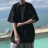 Camiseta Masculina de Camurça de Manga Curta Verão Marca Tendência Senso de Design Nicho Camiseta Pesada Oversize Gola Redonda Cinza Manga Meia