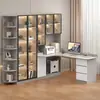 Escritorio de esquina de madera maciza de lujo ligero con estantería, combinación integrada de escritorio de computadora y estantería para dormitorio, uso doméstico, escritorio de estudio para estudiantes y escritorio de escritura