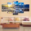 Pintura en spray HD moderna minimalista de cinco articulaciones Playa del Amanecer pintura decorativa de pared de fondo para tienda de hotel pintura colgante óleo