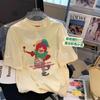 Camiseta de Manga Corta con Cuello de Bolsa de Algodón Puro con Estampado de Dibujos Animados Anime para Mujer 2024 Verano Nuevo Top Casual Holgado de Largo Medio