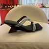 Sandalias de Verano para Mujer, Novedad, Estilo Francés, Elegantes, de Tacón Alto, tipo Chancla, con Punta Cuadrada Simple