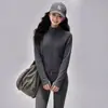 Conjunto de Dos Piezas para Mujer de Primavera y Otoño para Fitness Yoga, Top de Manga Larga con Cremallera y Cuello Alto, Pantalones de Yoga Ajustados de Cintura Alta, Conjunto Deportivo para Mujer