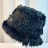 Gorro de punto de pelo de conejo auténtico para mujer, gorro de lana grande para otoño e invierno, con protección para las orejas, holgado, grueso y cálido, para pescador.