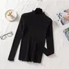 Tejido de punto para mujer, suéter de cuello medio alto, otoño e invierno, nuevo estilo coreano, camiseta básica, ajustado, adelgazante, manga larga, suéter corto interior