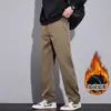 Calça Casual Masculina de Outono, Solta, Reta, Forrada com Lã, Espessa, Moderna, Versátil, Leve, Business, Tendência, Perna Larga