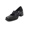 Sapatos Mary Jane Femininos Quadrados com Fivela Dupla Estilo Doce e Cool Modelo Novo 2026 Sapatos com Salto Grosso e Fivela Sapatos Femininos de Couro com Bico Quadrado