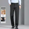 Pantalones casuales gruesos de mezcla de lana y seda para otoño e invierno, pantalones tipo papá de negocios para hombre, transpirables, de alta elasticidad y corte holgado