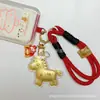 Llavero de Dibujo Animado del Año del Caballo Dorado, Colgante Dorado, Joyería, Cadena para Bolso y Teléfono, Venta al por Mayor de Regalos