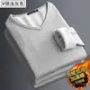 Outono e Inverno Forrado com Lã Espessado Veludo Interno Camiseta Masculina de Manga Comprida Simples Moderna Camiseta Básica Decote V Blusa Quente