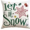 Fronha de linho de Natal sem enchimento, fundo vermelho com boneco de neve e árvore de Natal, capa de almofada para decoração de atmosfera festiva