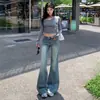 Jeans American Retro Não Apertado Micro Flare Feminino 2026 Outono Estilo Quente Cintura Baixa Garota Picante Perna Reta Flare Comprimento Total Calças Flare