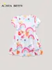 26 Vestidos Nuevos de Princesa para Verano, Vestidos para Niñas Estilo Europeo y Americano, Vestidos Infantiles de Manga Corta con Cuello Redondo y Estampado de Dibujos Animados, Una Pieza Envío Directo