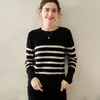 Camisa de punto de cachemira a rayas para mujer, de manga larga, holgada, cálida, para otoño e invierno, informal, combinable y cómoda.