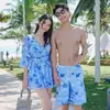 Traje de baño para pareja al por mayor Coreano Vacaciones Playa Conservador Falda de una pieza Estilo Traje de baño para mujer Pantalones de playa para hombre Traje de pareja