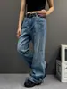 Nuevos pantalones vaqueros de corte oblicuo estilo retro americano para hombre y mujer, modernos, a la moda, versátiles, holgados, lavados, de pierna ancha, pantalones sencillos