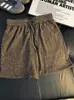 Pantalones cortos de punto a cuadros tipo patchwork estilo americano para hombre, pantalones casuales para deportes al aire libre de verano, corte recto holgado, pantalones cortos de cinco puntos modernos