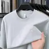 Camiseta de Manga Corta para Hombre de Algodón Puro Pesado, Nueva Moda de Verano Casual Color Sólido Versátil Cuello Redondo Transpirable Camiseta de Manga Corta para Hombre