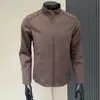 Jaqueta corta-vento slim fit com gola alta outono marrom escuro fosco casaco de negócios casual zíper bolso oculto linha de ombro