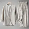 Conjunto de Algodón y Lino para Hombre de Verano Estilo Chino Retro Conjunto de Dos Piezas Delgado Transpirable Casual Pantalones Largos para Edad Media y Jóvenes