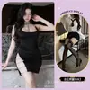 Lencería sexy con abertura, deseo puro, sin espalda, cuello halter, corte ajustado, falda bodycon, pasión tentación de discoteca, minifalda erótica