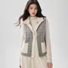 Esencial para capas~ Chaleco de cachemira para mujer con forro de algodón texturizado, engrosado con bolsillos, cárdigan de punto con bloques de color y chaqueta abierta