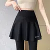 Calça-saia de yoga falsa de duas peças para mulheres, calça esportiva de cintura alta, calça tubarão anti-exposição, adequada para uso ao ar livre, fitness, corrida e como calça comprida de camada base