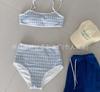 Traje de baño de una pieza estilo coreano, multicolor, simple, retro, con tirantes, cintura alta, abertura. Bikini strapless estilo Chanel, cuadros de diamantes.