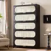 Cómoda Negra Estilo Mediados de Siglo Gabinete de Almacenamiento para Sala de Estar Dormitorio Gabinete de Almacenamiento Estantería Gabinete de Entrada Gabinete Estrecho Alto Multicapa