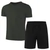 Personalizável - Conjunto Masculino de Verão com T-shirt de Malha de Manga Curta + Shorts Esportivos Cor Lisa Casual e Versátil