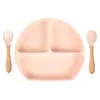 En Stock Vajilla Infantil Compartimentada Tazón de Silicona con Ventosa para Bebé Cuchara para Bebé Plato de Silicona con Popote Integrado