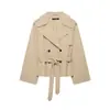 Comercio exterior transfronterizo ropa de mujer, nueva moda primavera y otoño estilo europeo y americano chaqueta gabardina corta con cinturón y hombreras 6318233