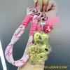 Llavero Oso Fresita Chapado en Oro Hecho a Mano, Cadena Dorada para Teléfono, Cadena de Cuentas, Colgante para Bolso, Cristal de Aleación, Lámina de Oro de Cumpleaños