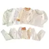 Conjunto de duas peças de algodão puro Classe A para bebê para outono e inverno, roupa de baixo para bebê, camiseta de manga longa, roupas para recém-nascidos para primavera e outono