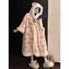 XinXuanHello Kitty Bata de Coral Fleece Pijama para Mujer Otoño e Invierno Aterciopelada Engrosada Linda Capa Ropa de Casa