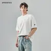 Roupas Masculinas Apo Camiseta de Algodão Puro com Manga Curta de Alta Qualidade para Homens, Marca Tendência de Verão, Bordado em Cor Contrastante, Gola Redonda Solta, Top Versátil