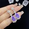 Conjunto de Três Peças Zircônia Roxo Lavanda Flash Anel Aberto em Formato de Gota Diamante Completo Temperamento Feminino Pingente Brincos terno