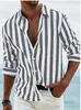 2025 Nova Moda Estação Independente da Amazon Camisa Lel Masculina de Manga Longa Listrada Camisa de Primavera e Outono